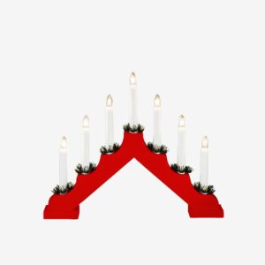 Konstsmide - Ljusstake i trä, 38,5 cm, 7 glödlampor - Röd - Adventsljusstakar - Från Homeroom